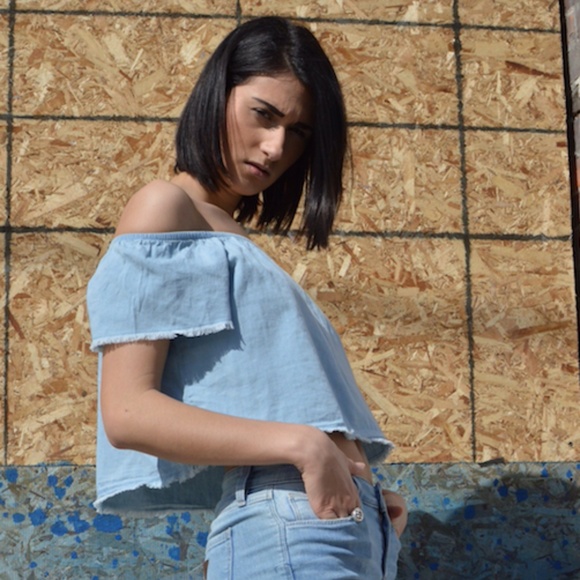 Tramp Tops - *5for25* Off the Shoulder Jean Shirt